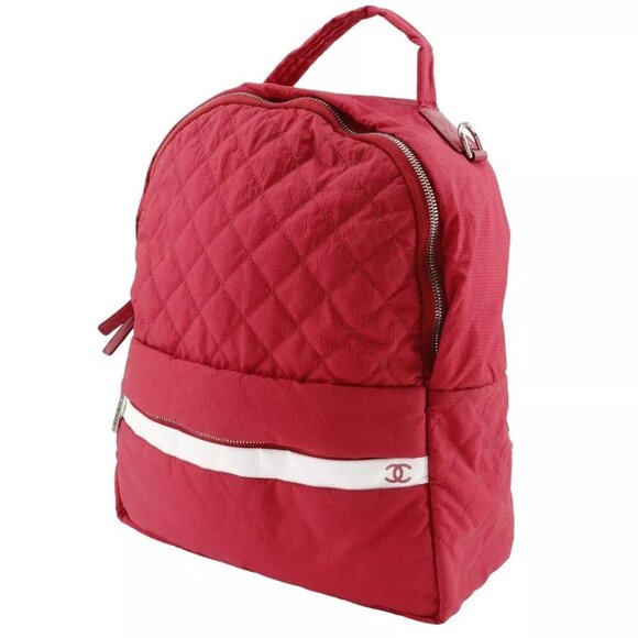 CHANEL COCO Mark Backpack Daypack Matelasse Red Nylon Women